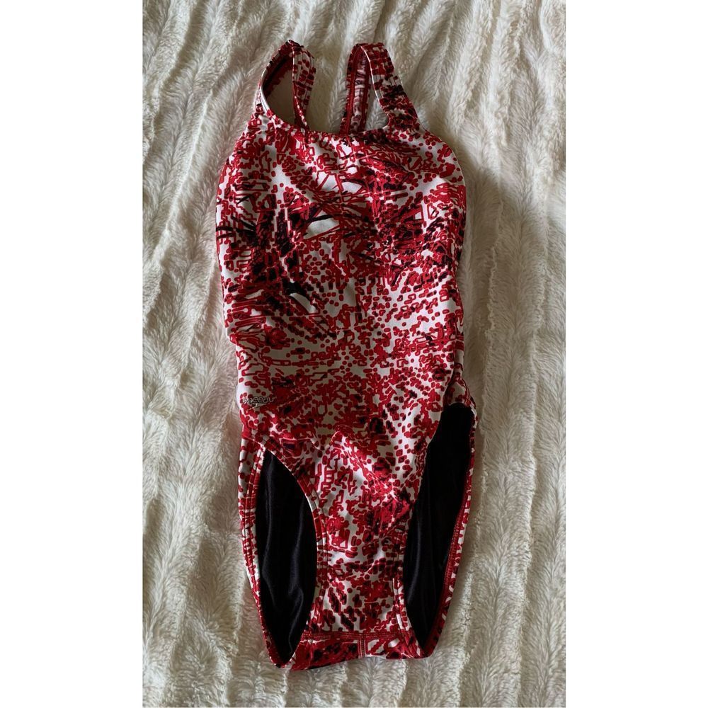Red and white Speedo One Piece swimsuit for Competition size 32